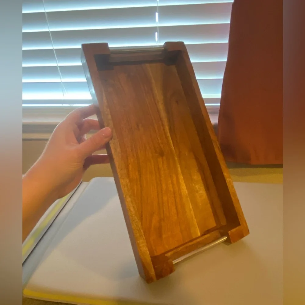 Elegant Wooden Bath Tray with Metal Handles - EUC